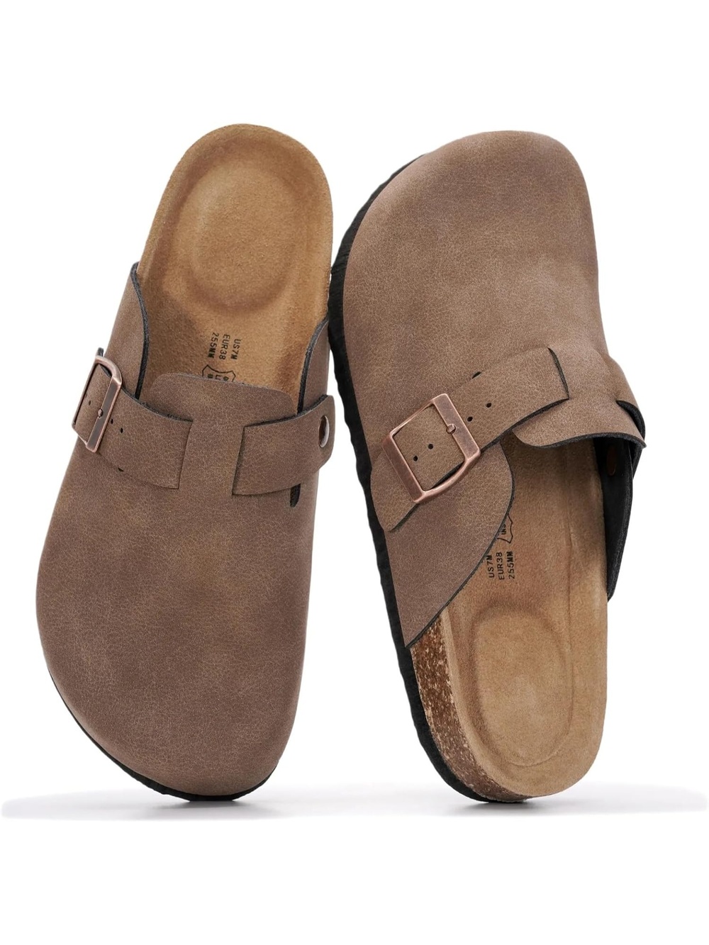 Women's Tan Leather Closed Toe Flat Slip On Benton Footbed Casual Mules Clog